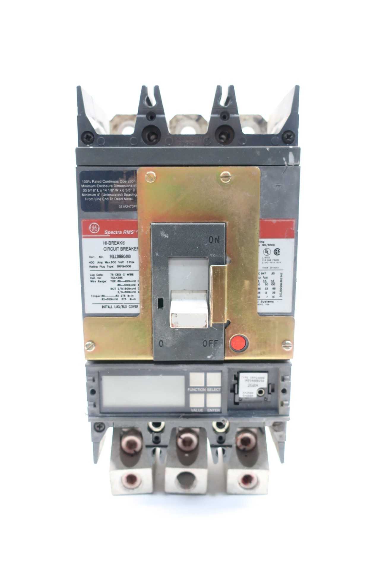 GENERAL ELECTRIC GE SGLL36BB0400 SPECTRA RMS 3P 400A AMP 600V-AC MOLDED CASE BREAKER - CIRCUIT BREAKERS GENERAL ELECTRIC GE SGLL36BB0400 SPECTRA RMS 3P 400A AMP 600V-AC MOLDED CASE BREAKER - CIRCUIT BREAKERS