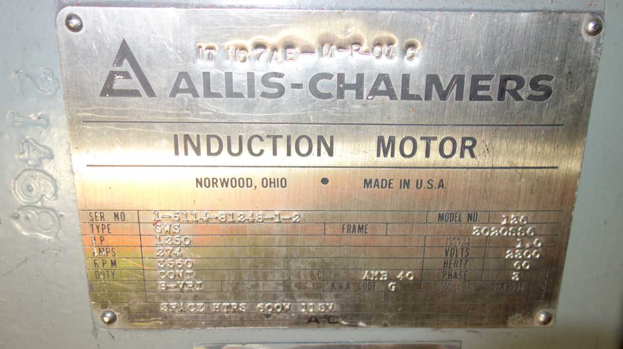 ALLIS CHALMERS 136 GWS 1250HP AC MOTOR 2300V 3020SS6 - MISCELLANEOUS