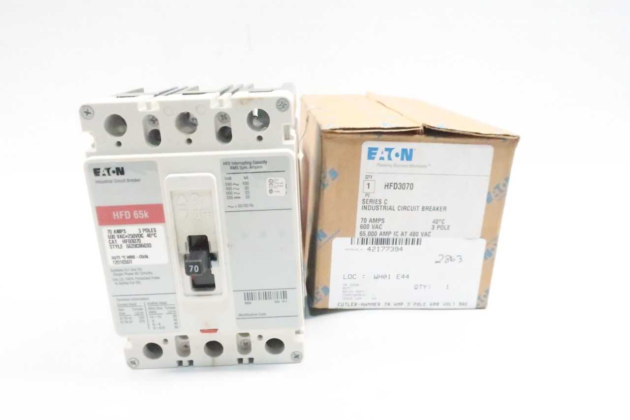 EATON HFD3070 3P 70A AMP 600V-AC MOLDED CASE CIRCUIT BREAKER - CIRCUIT BREAKERS