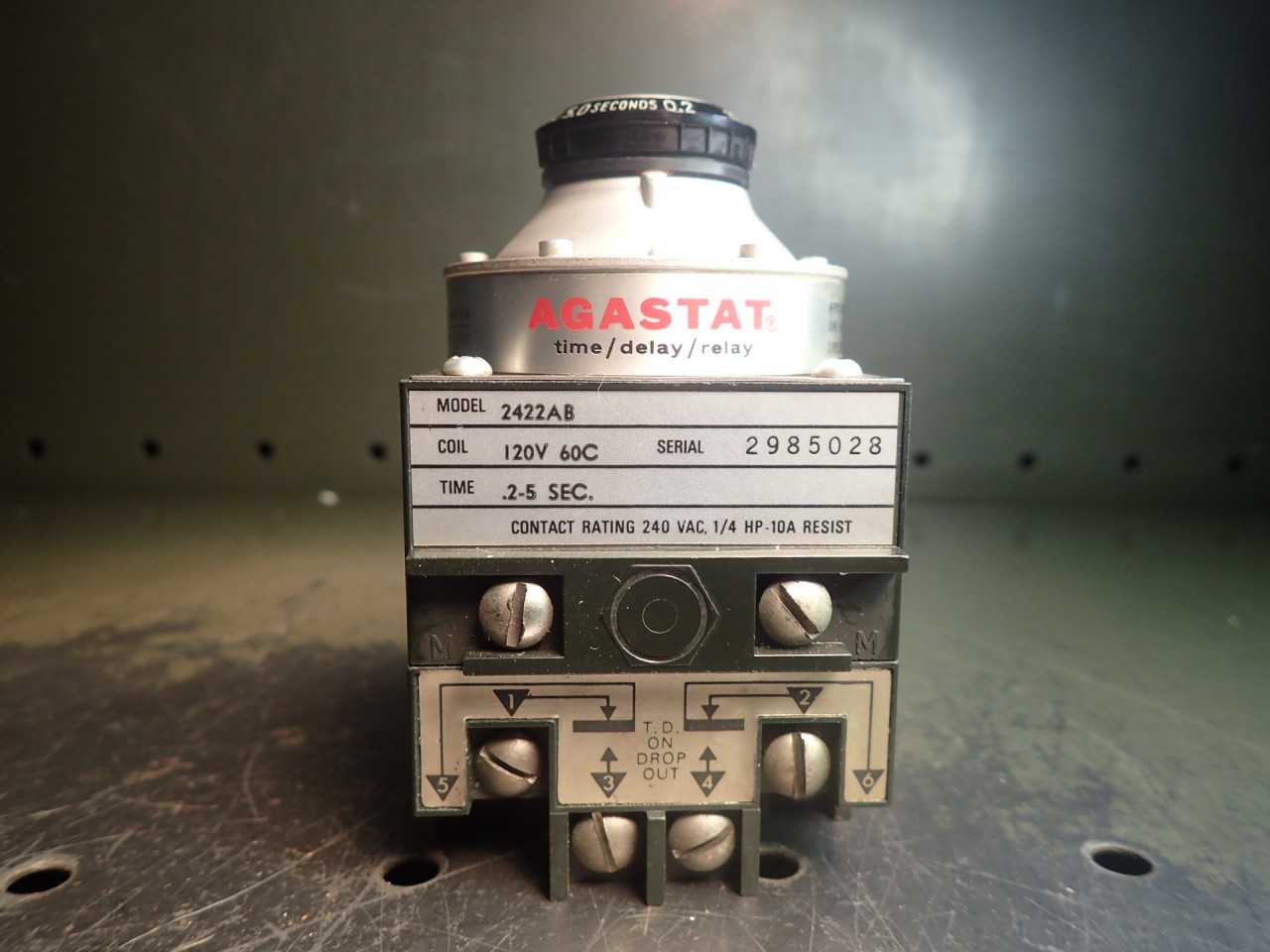 Agastat 2422AB Time Delay Relay 120V 0.2 to 5 Seconds, Used in Good Condition - ELECTRICAL COMPONENTS