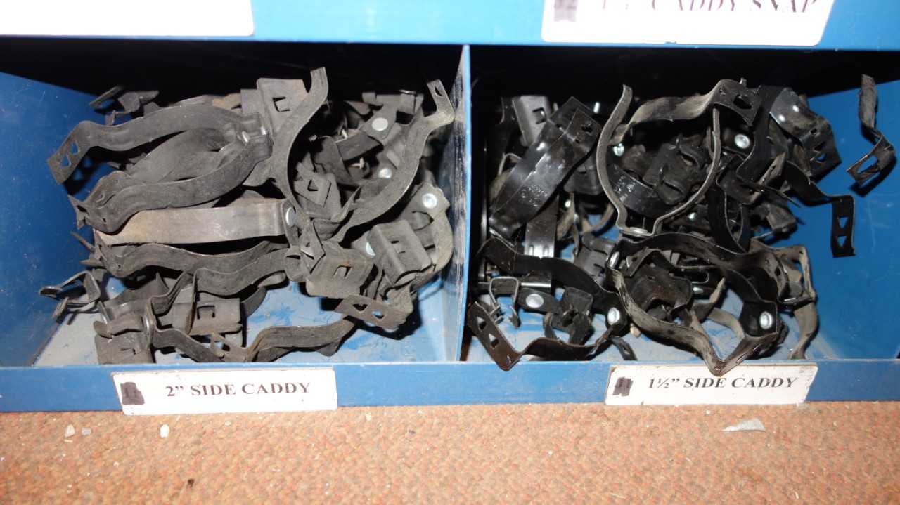 CONTENTS OF 4X STACKED PIGEON HOLE CABINET, ASSORTED ELECTRICAL CONDUIT - ELECTRICAL COMPONENTS