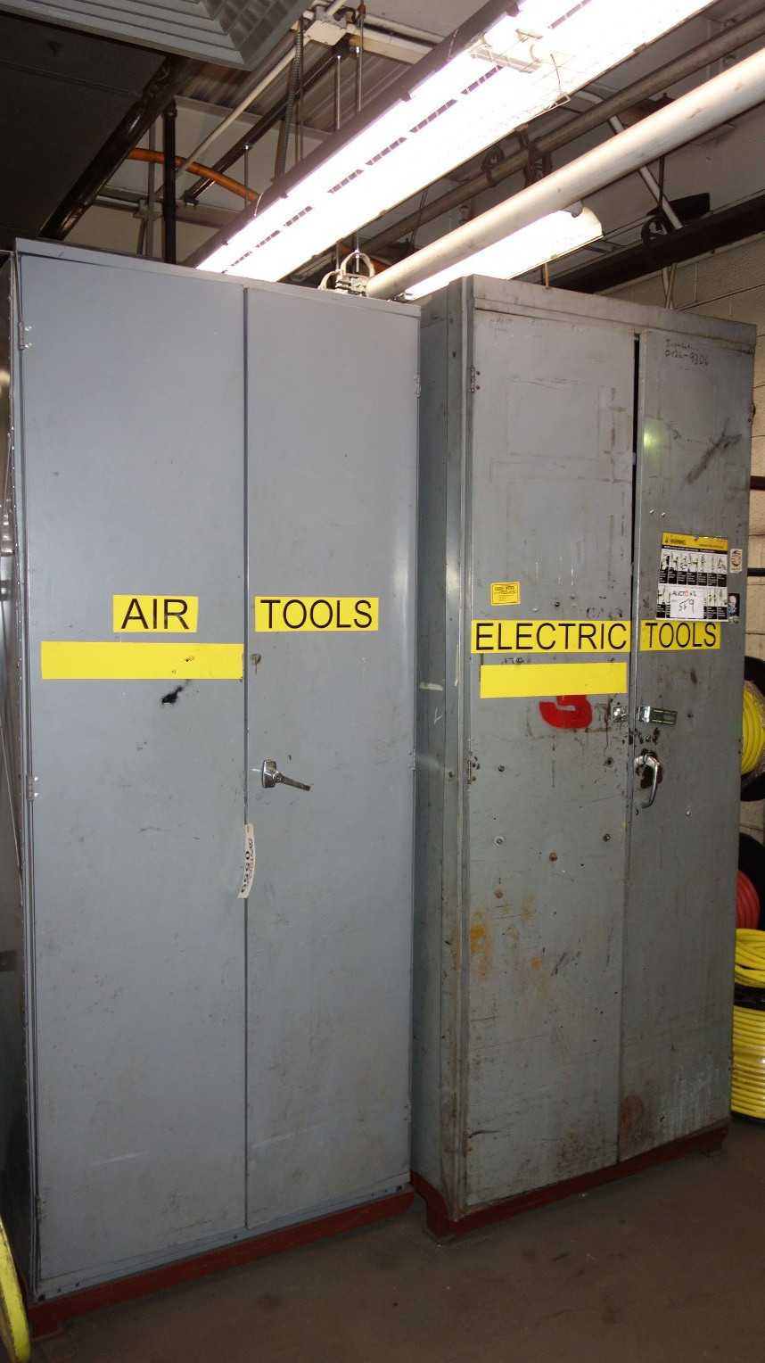 LOT OF 2 STORAGE CABINETS WITH CONTENTS, ASSORTED HONES - TOOL STORAGE