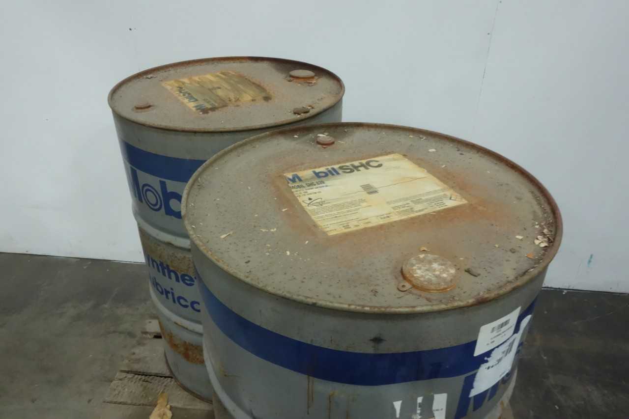 LOT OF 2 FULL 55 GALLON DRUMS OF MOBIL SHC 639 SYNTHETIC BEARING AND GEAR OIL - BEARINGS