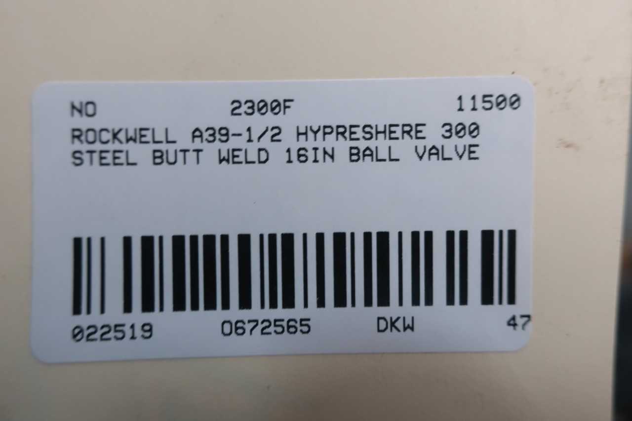 ROCKWELL A39-1/2 HYPRESHERE 300 STEEL BUTT WELD 16IN BALL VALVE - BALL VALVE