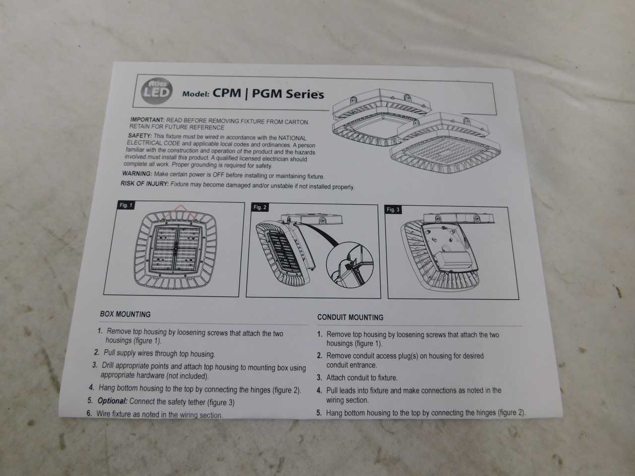 Lot of 2x Atlas PGM25LED Lighting Fixture LED Parking Garage 120-277VAC 25 Watts - LIGHTING