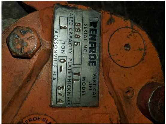 Renfroe Model TL Lifting Clamp - PLANT & FACILITY EQUIPMENT