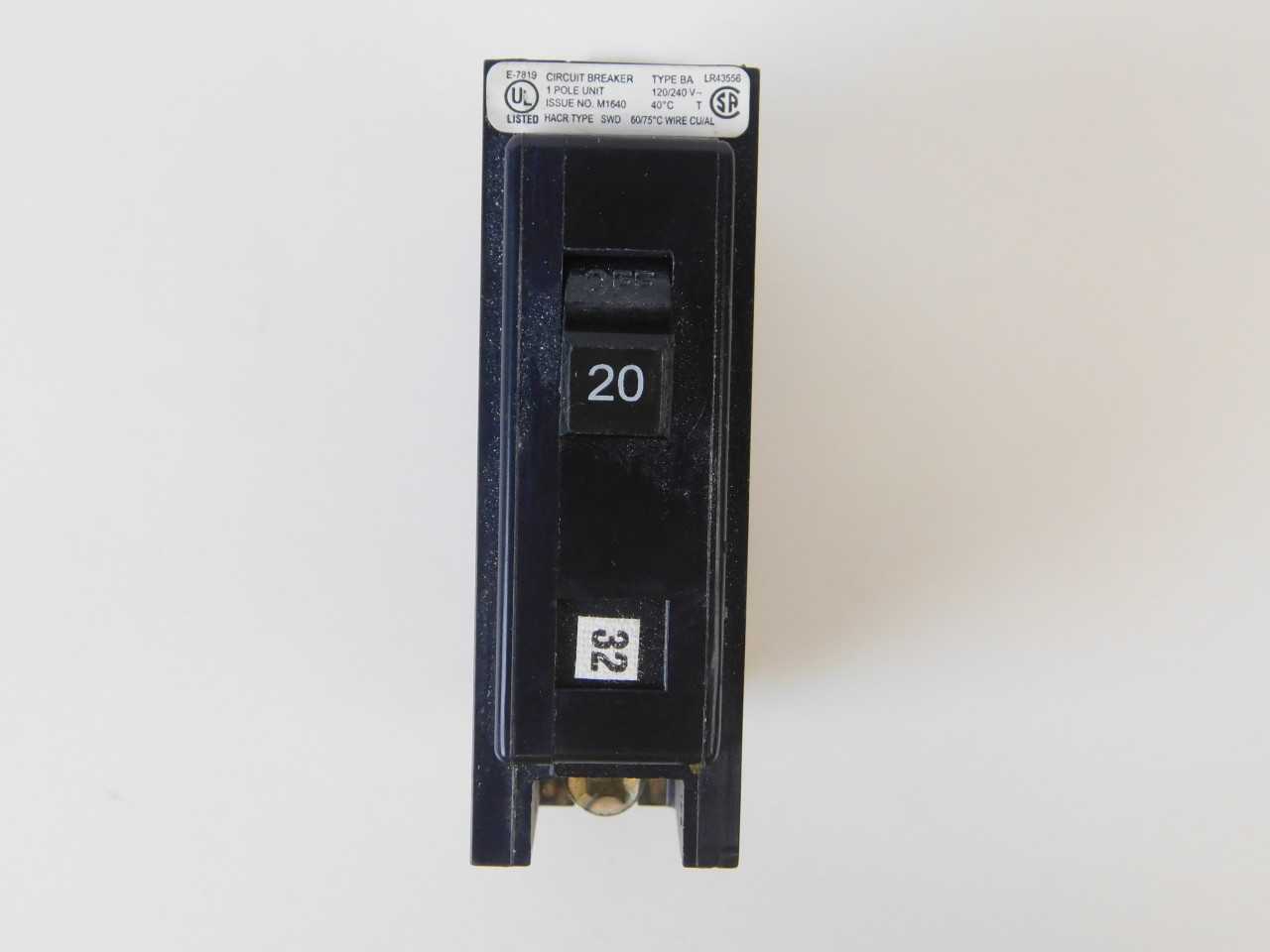 Quantity of 73x BAB1020 1P 20A 120/240VAC MCB/Residential Circuit Breakers - CIRCUIT BREAKERS