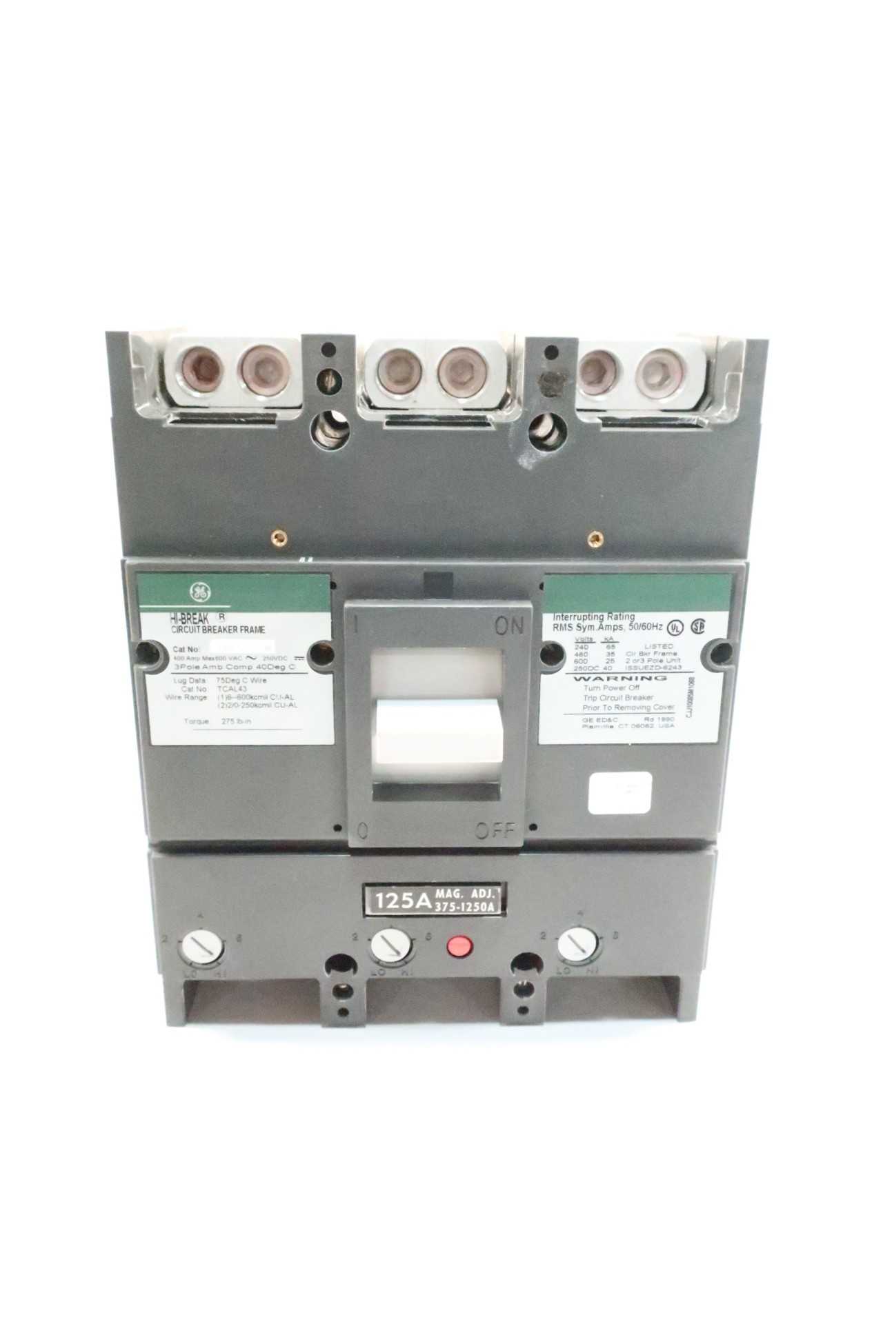 GENERAL ELECTRIC GE THJK436125WL HI-BREAK 3P 125A AMP 600V-AC 250V-DC MOLDED CASE CIRCUIT BREAKER - CIRCUIT BREAKERS