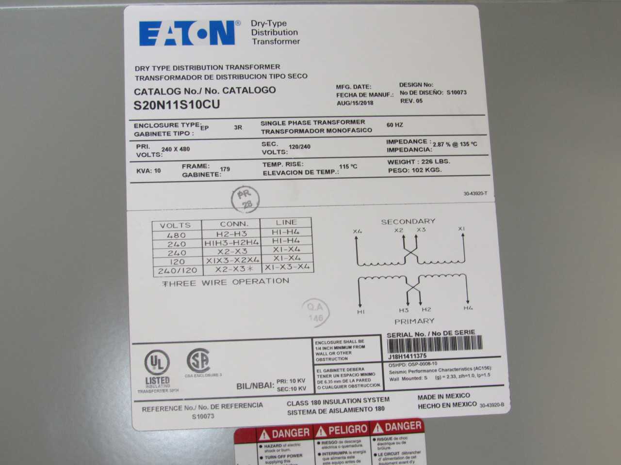 Eaton Dry Type Transformer - CONTROL TRANSFORMERS