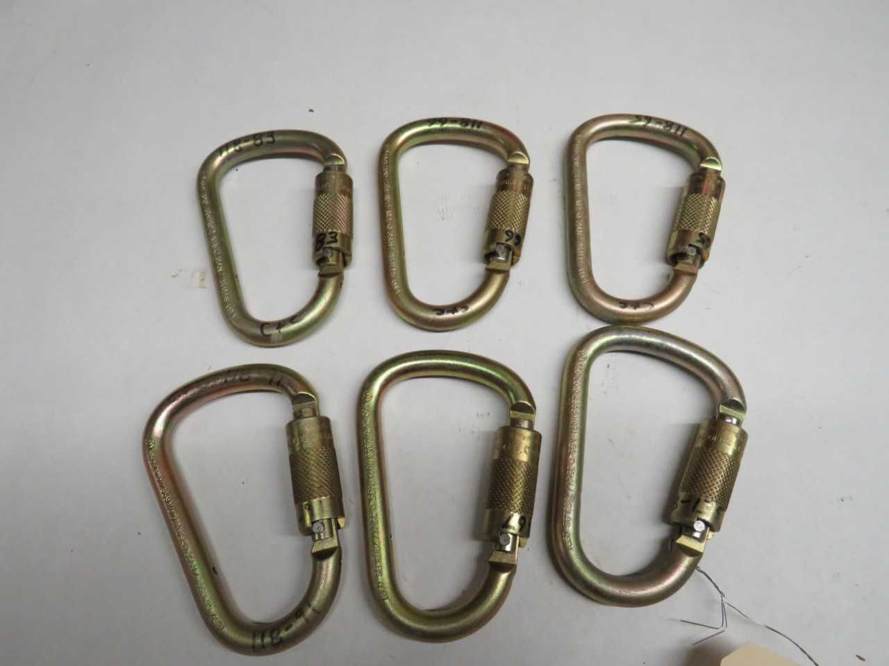 LOT OF 6 CARABINERS Z259.12, 0321, EN362:2004/B, S50-2010, Z359.1(07), MBS, 35KN/7868LBS 09P1 - LIFTING EQUIPMENT