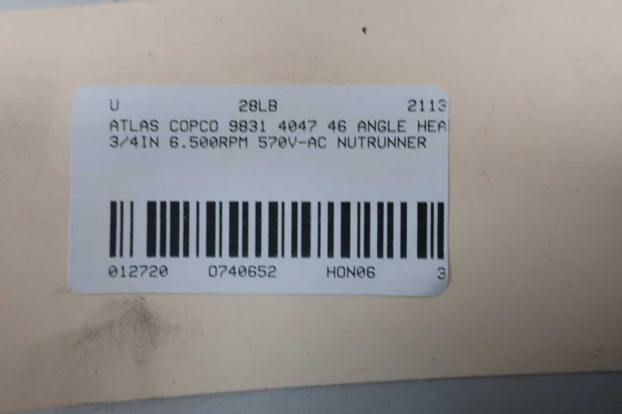 ATLAS COPCO 9831 4047 46 ANGLE HEAD 3/4IN 6.5RPM 570V-AC NUTRUNNER - ELECTRIC POWER TOOLS