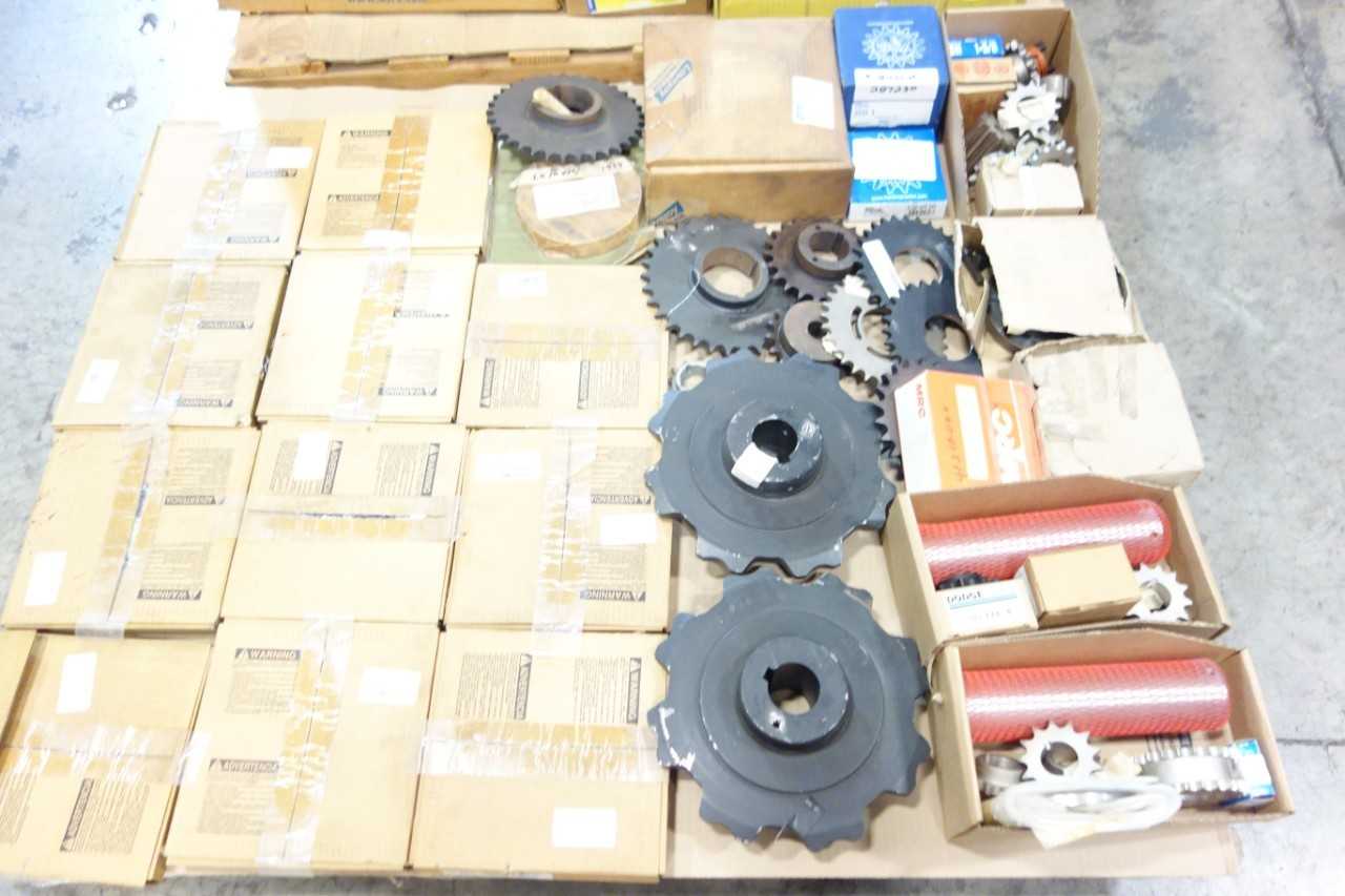 2 PALLETS OF ASSORTED ROLLER CHAIN, CHAIN SPROCKETS, BUSHINGS- DODGE, MARTIN - ROLLER CHAIN