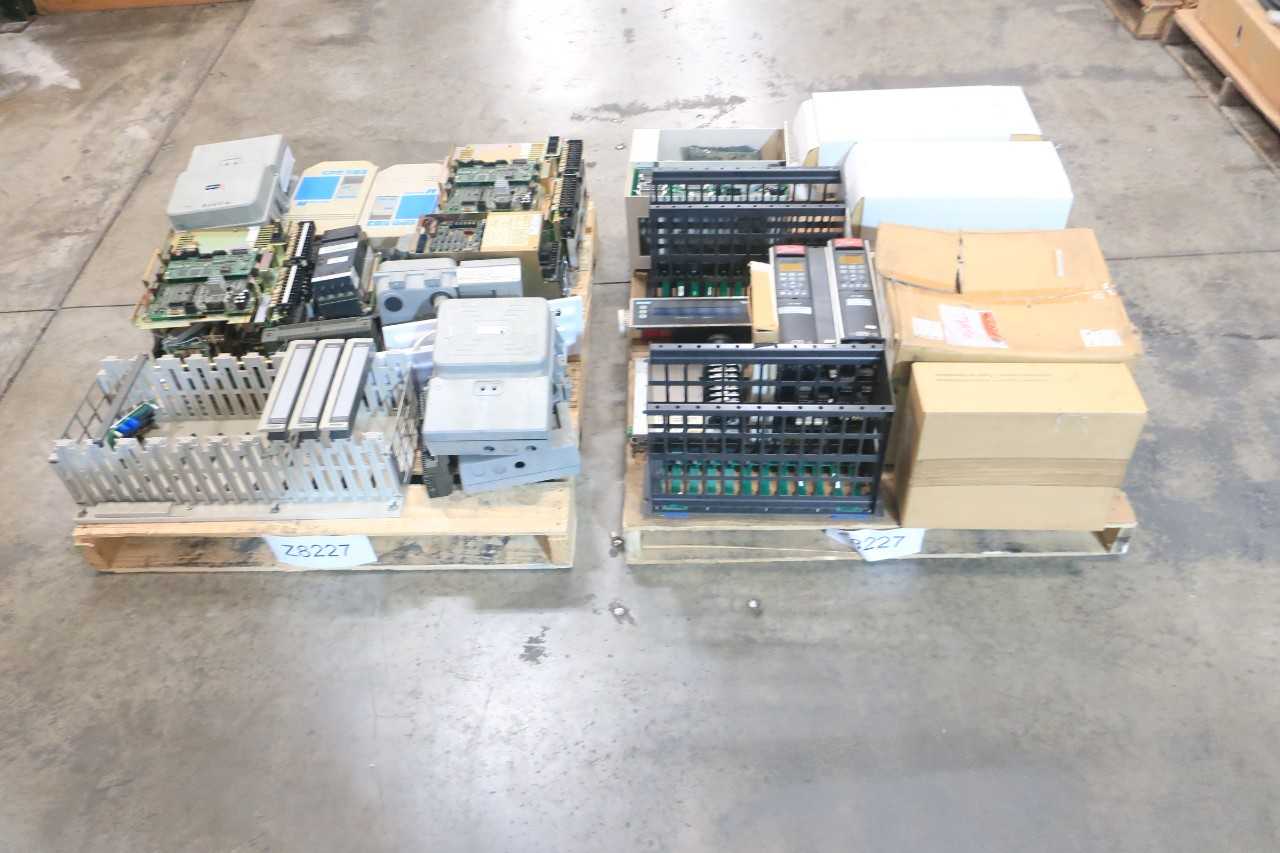 2 PALLETS OF ASSORTED ELECTRICAL OPERATOR INTERFACE PANEL, CIRCUIT BOARDS, AC MOTOR DRIVE, SERVO CONTROLLER, POWER SUPPLY CONTROLLER, SERVO DRIVE, RACK CONTROLS- WESTINGHOUSE, YASKAWA, GENERAL ELECTRIC, SIMPLEX, SIEMENS, NUS, ABB - AUTOMATION & CONTROLS