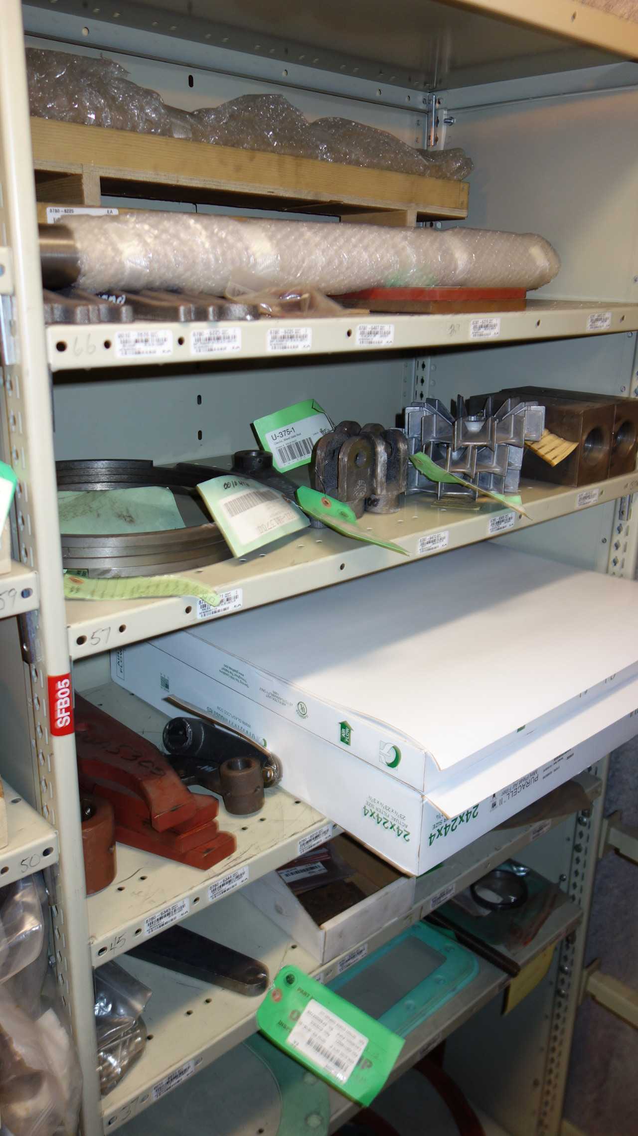 CONTENTS OF 3 SHELF COLUMNS, TURBINE PARTS - SHELVING