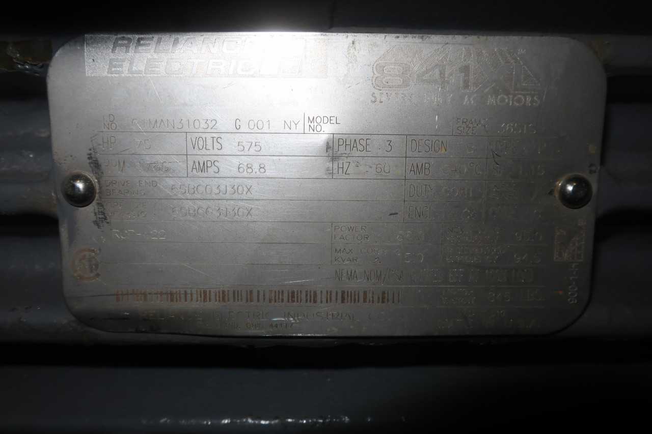RELIANCE 01MAN31032 MOTOR 365TS 3PH 75 HP 575V 1780 RPM - ELECTRIC MOTORS