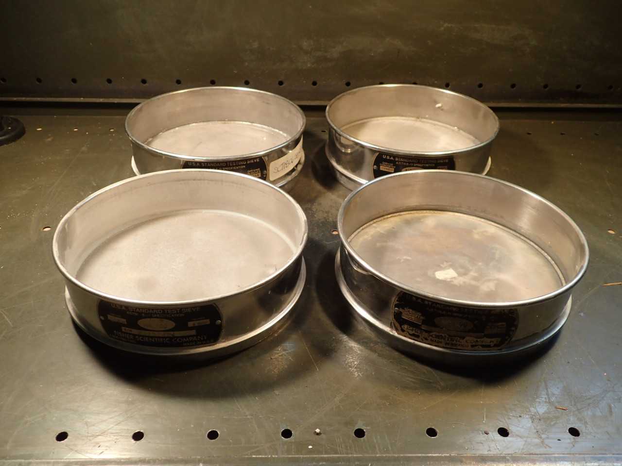 4 Pc Lot of ASTM E-11 8" Stainless Steel Sieves #100 & #400, Screens Need Repair - LAB & SCIENTIFIC