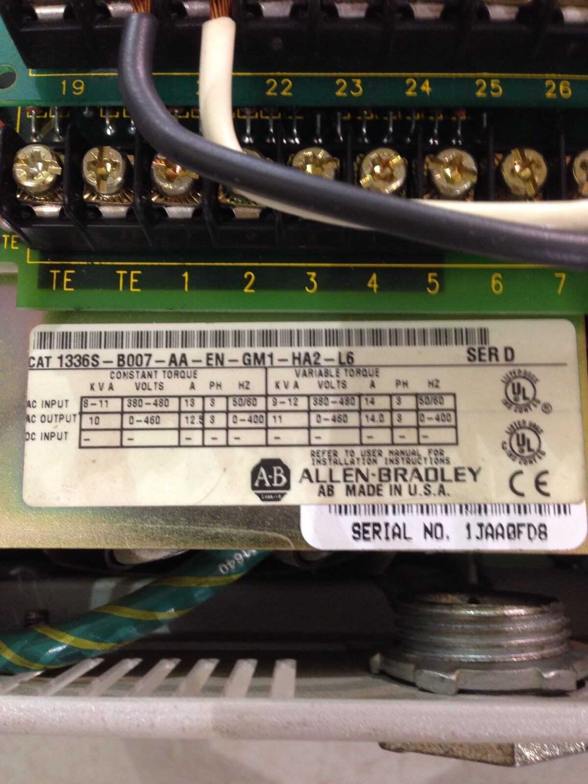 USED 1336 PLUS 7.5HP DRIVE 1336S-B007-AA-EN-GM1-HA2-L6 SERIES D - MOTOR DRIVES