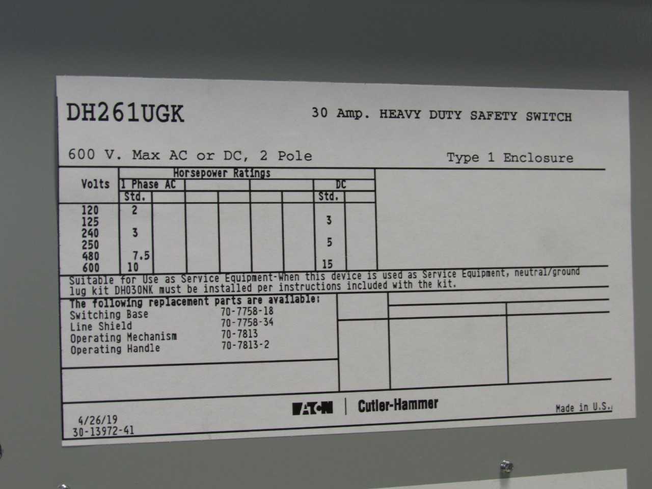 Eaton Safety Switches - SAFETY EQUIPMENT