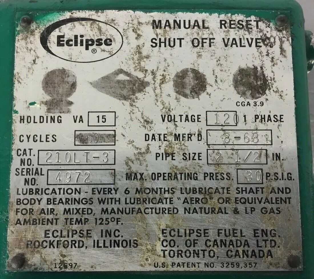 ECLIPSE 210LT-3 Manual Reset Shut Off Valve 2 1/2” Pipe 120V 30 Max PSIG - Used - Bench Tested - VALVES