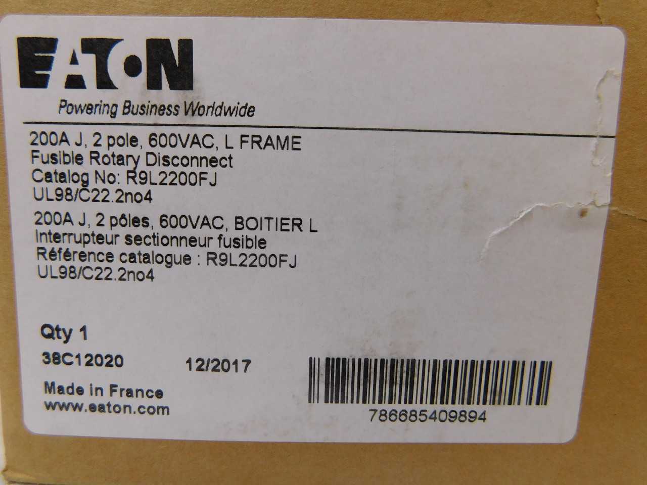 (3) Eaton R9L2200FJ Rotary Disconnect Switch 2P 200A 600VAC - DISCONNECT SWITCHES
