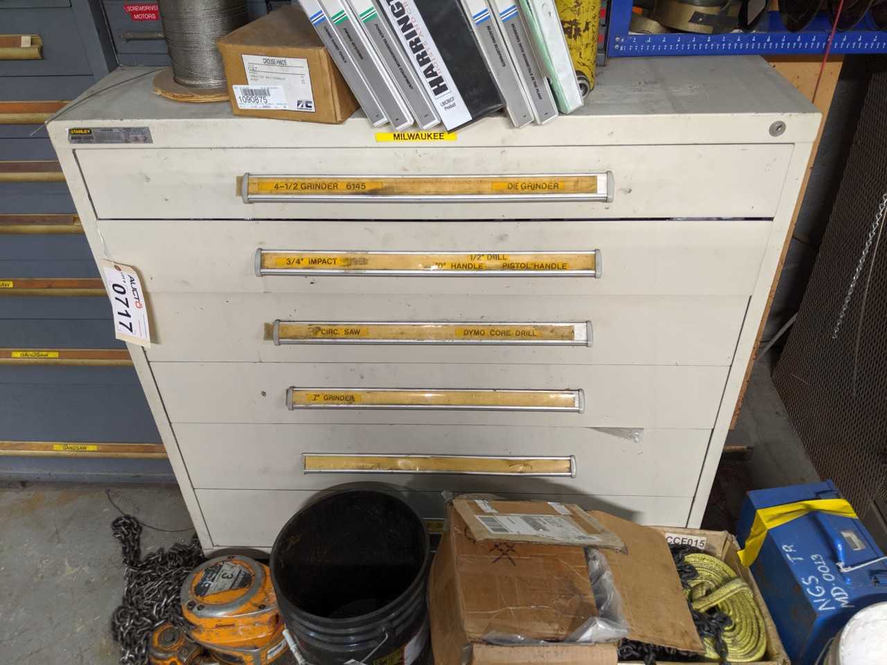 6-drawer cabinet with Milwaukee power tool parts - TOOL STORAGE