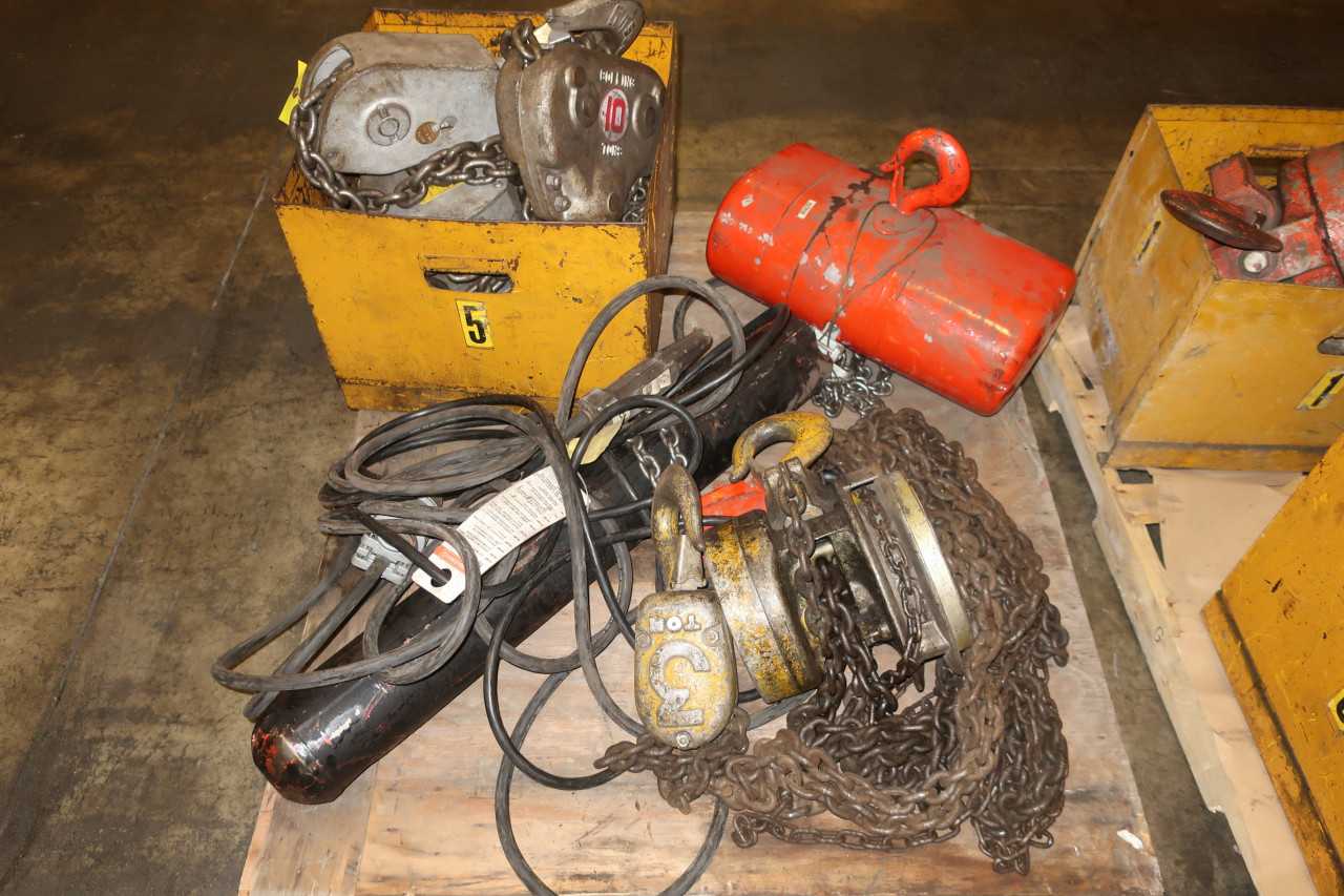 2 PALLETS OF ASSORTED HOISTS 2TON-10TON COFFING CM SATELLITE - LIFTING EQUIPMENT