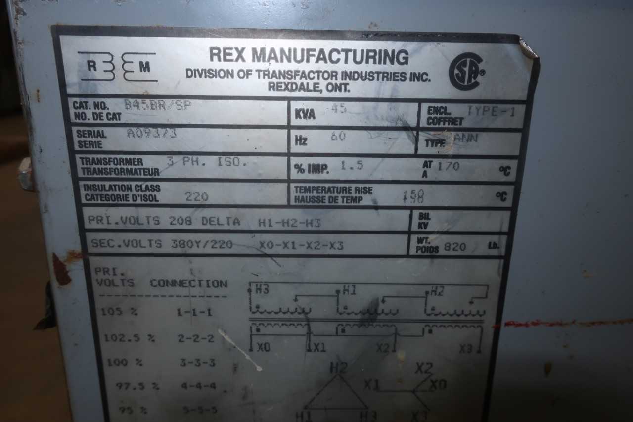 LOT OF 2 REX MANUFACTURING TYPE 1 TRANSFORMERS - CONTROL TRANSFORMERS