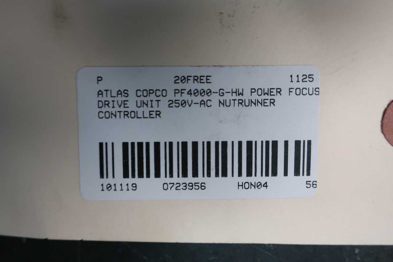 ATLAS COPCO PF4000-G-HW POWER FOCUS DRIVE UNIT 250V-AC NUTRUNNER CONTROLLER - AUTOMATION & CONTROLS