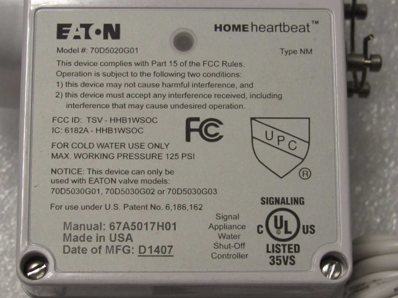 Eaton Home Heartbeat Water Shut-Off Controller - INSTRUMENTATION