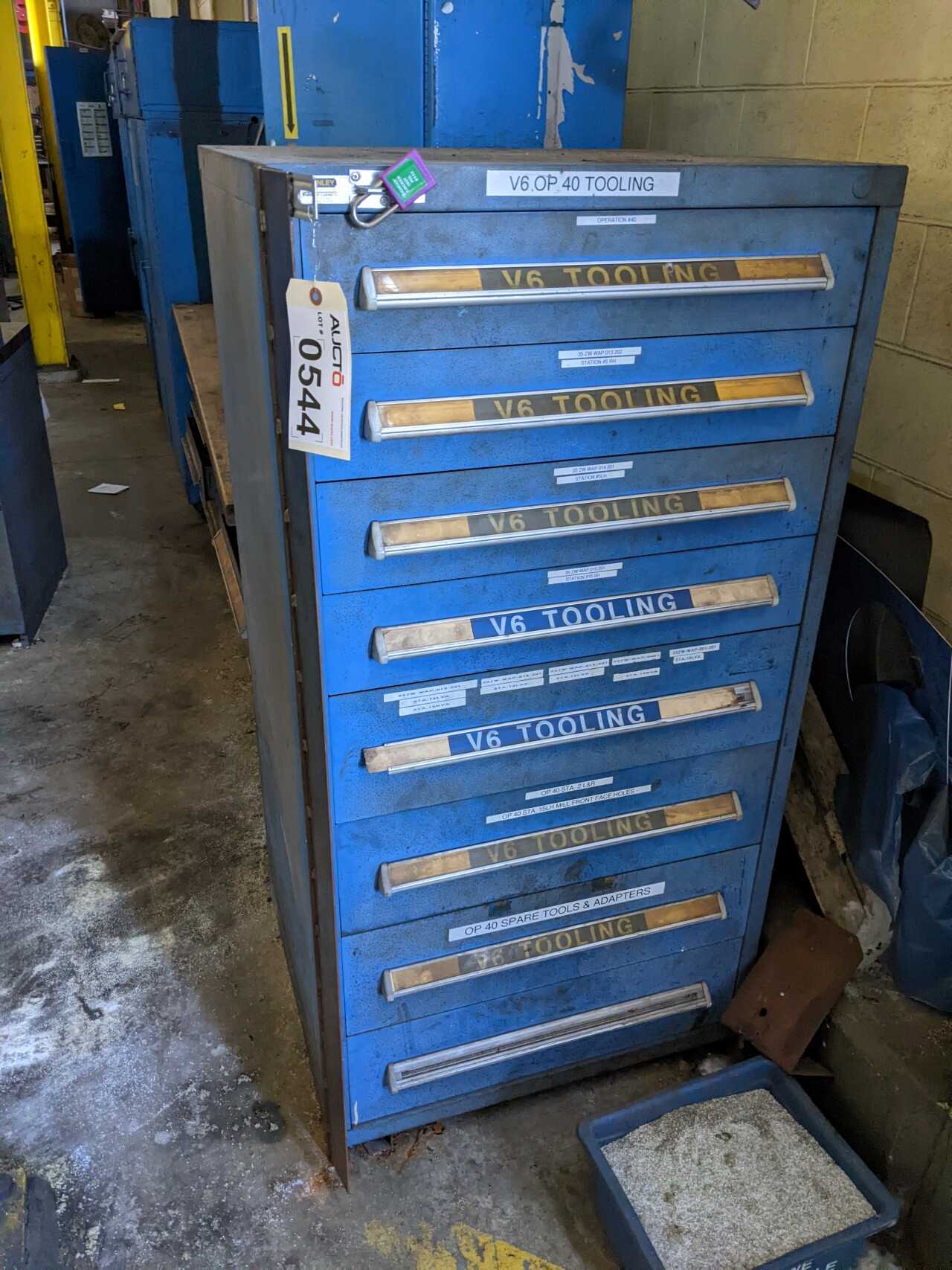 8 DRAWER STANLEY VIDMAR TOOL CABINET WITH CONTENTS, ASSORTED V6 TOOLING TAPE - TOOL STORAGE