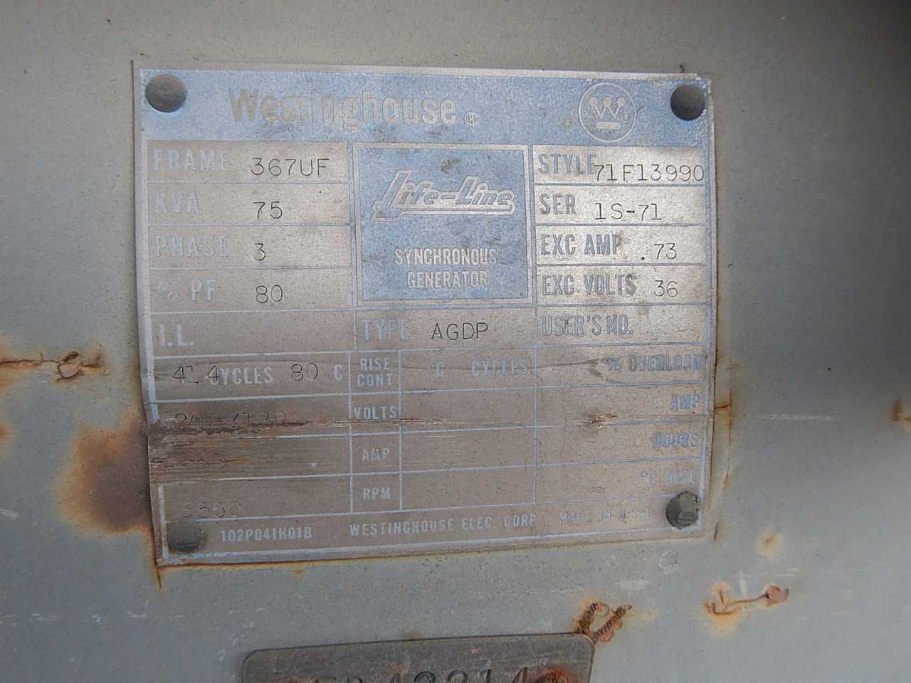 75 KVA Westinghouse Synchronous Motor Generator - ELECTRIC MOTORS