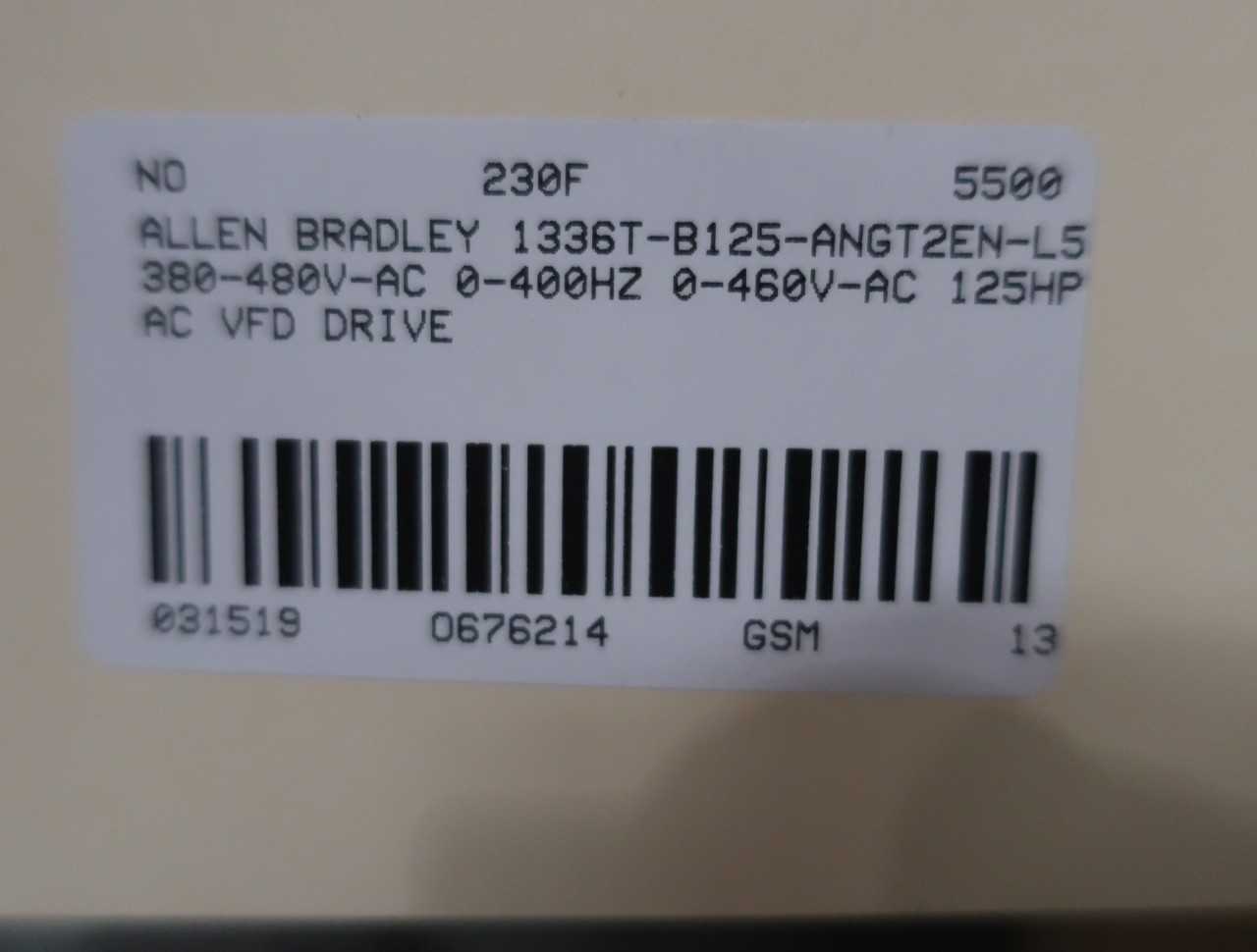 ALLEN BRADLEY 1336T-B125-AN-GT2EN-L5 125HP VFD - MOTOR DRIVES