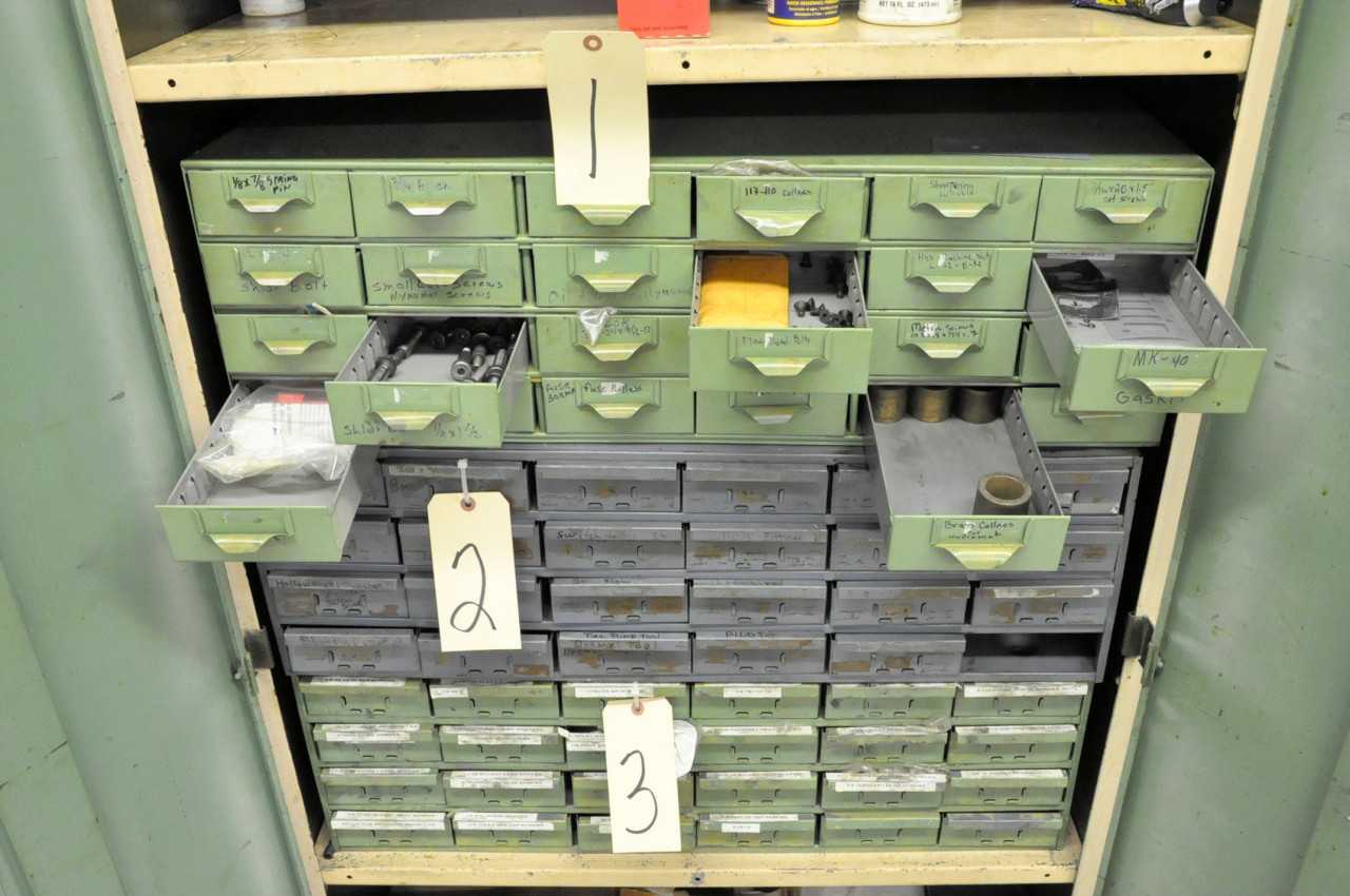 24-Drawer Bin Cabinet with Partial Bolt and Screw Contents - TOOL STORAGE
