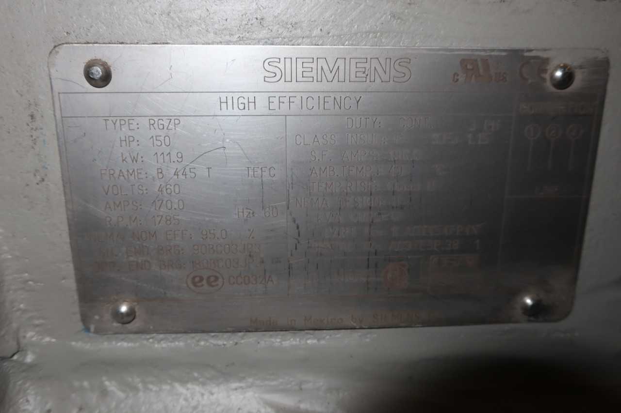 SIEMENS RG2P AC MOTOR 150HP 460V 1785RPM 3PH B445T - ELECTRIC MOTORS