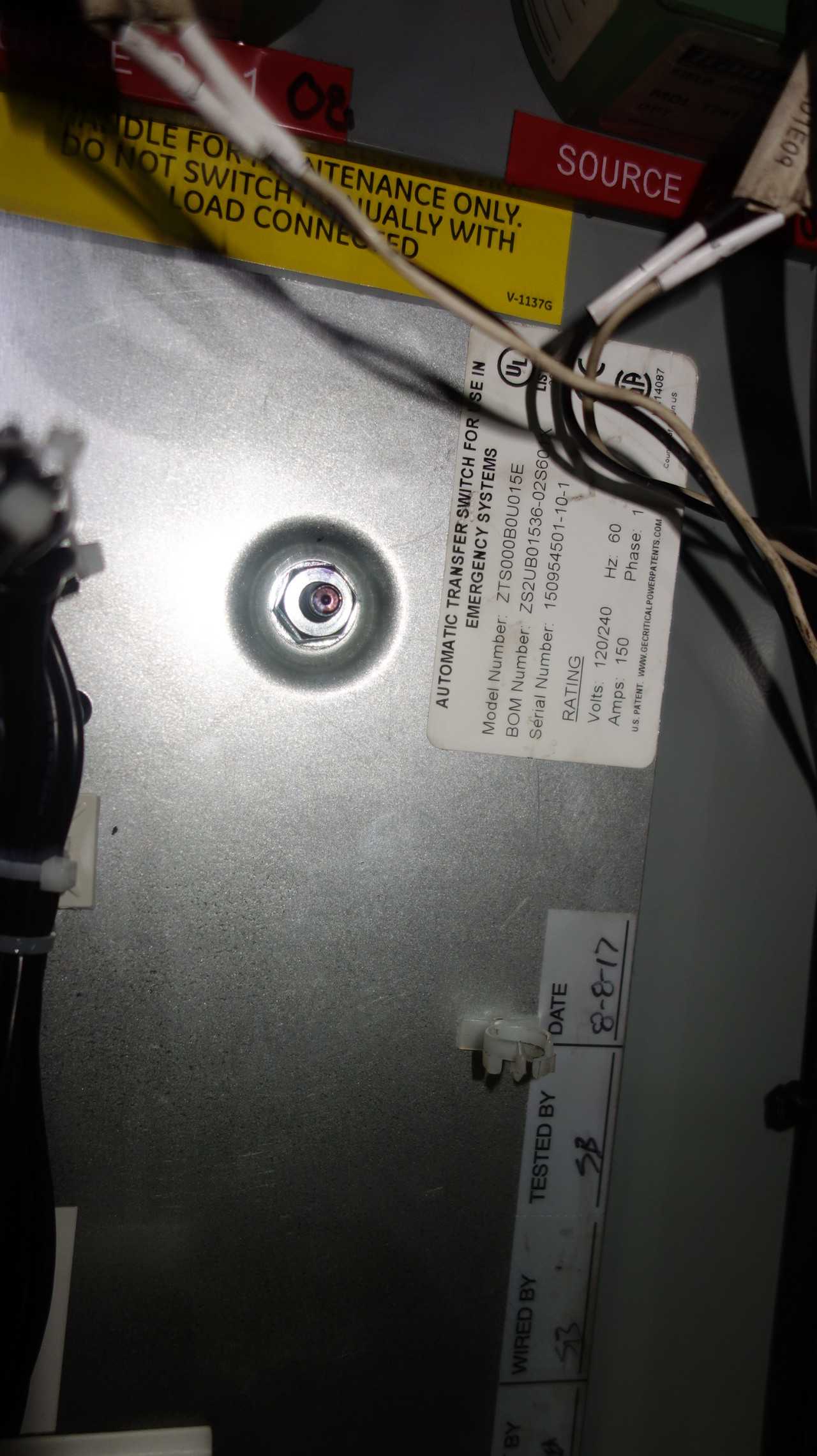 ZENITH ZTS00B0U015E 150A AUTOMATIC TRANSFER SWITCH - ELECTRICAL COMPONENTS