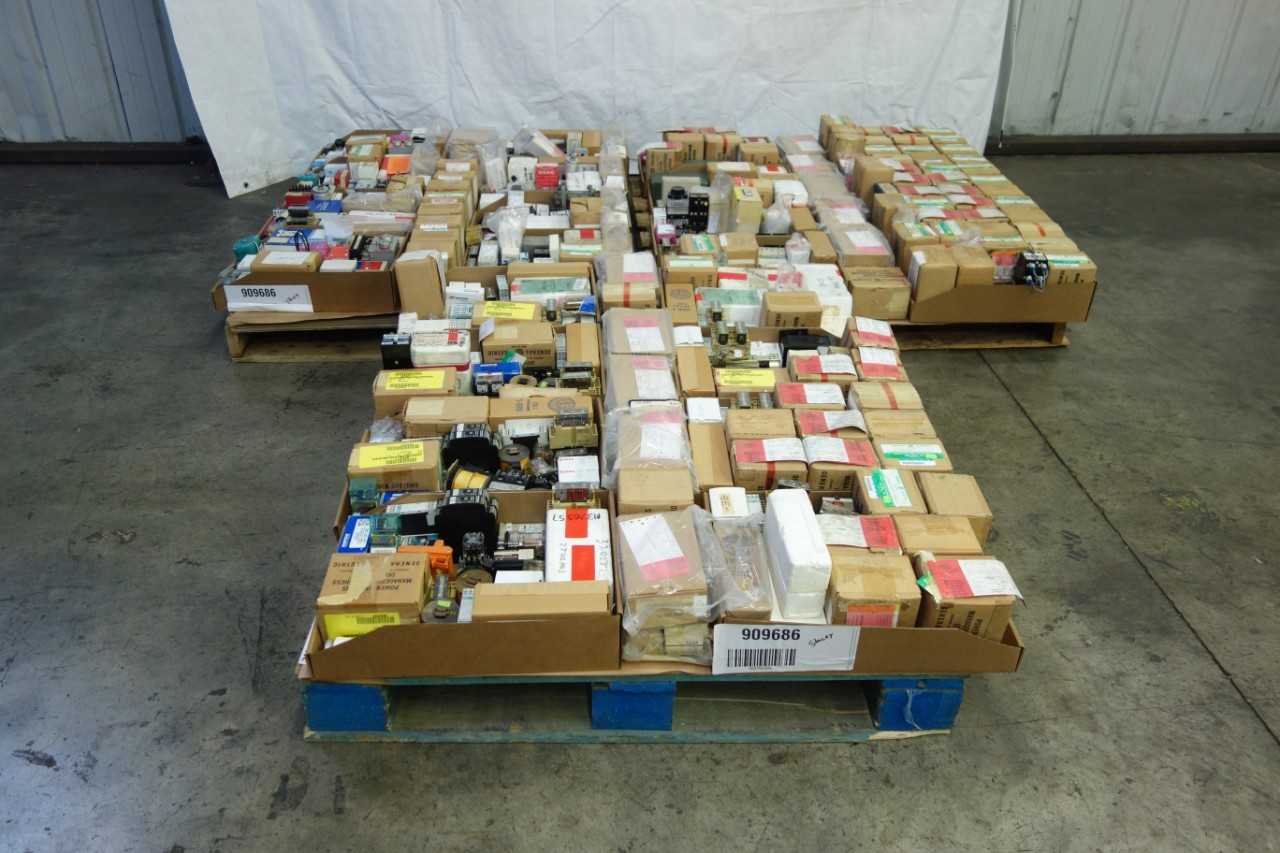 3 PALLETS OF ASSORTED RELAYS, TIMERS AND COUNTERS - ELECTRICAL COMPONENTS