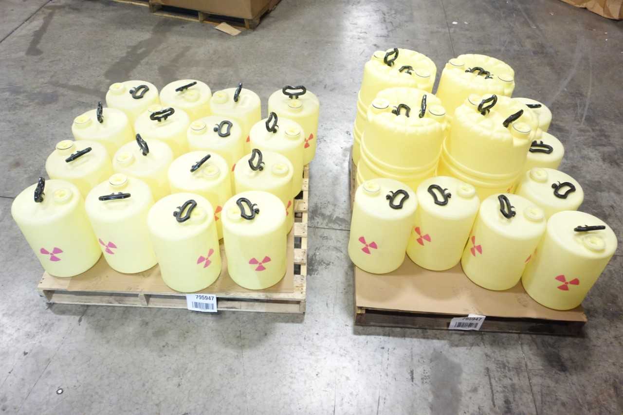 2 PALLETS OF ASSORTED DELCAN CHEMICAL BOTTLES - SAFETY EQUIPMENT