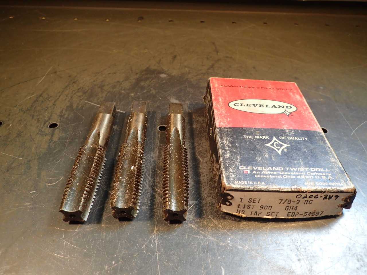 3 Piece Set Cleveland Twist Drill 7/8" -9 NC Hand Thread Taps: Taper Plug Bottom - TOOLING FOR MILLING MACHINES