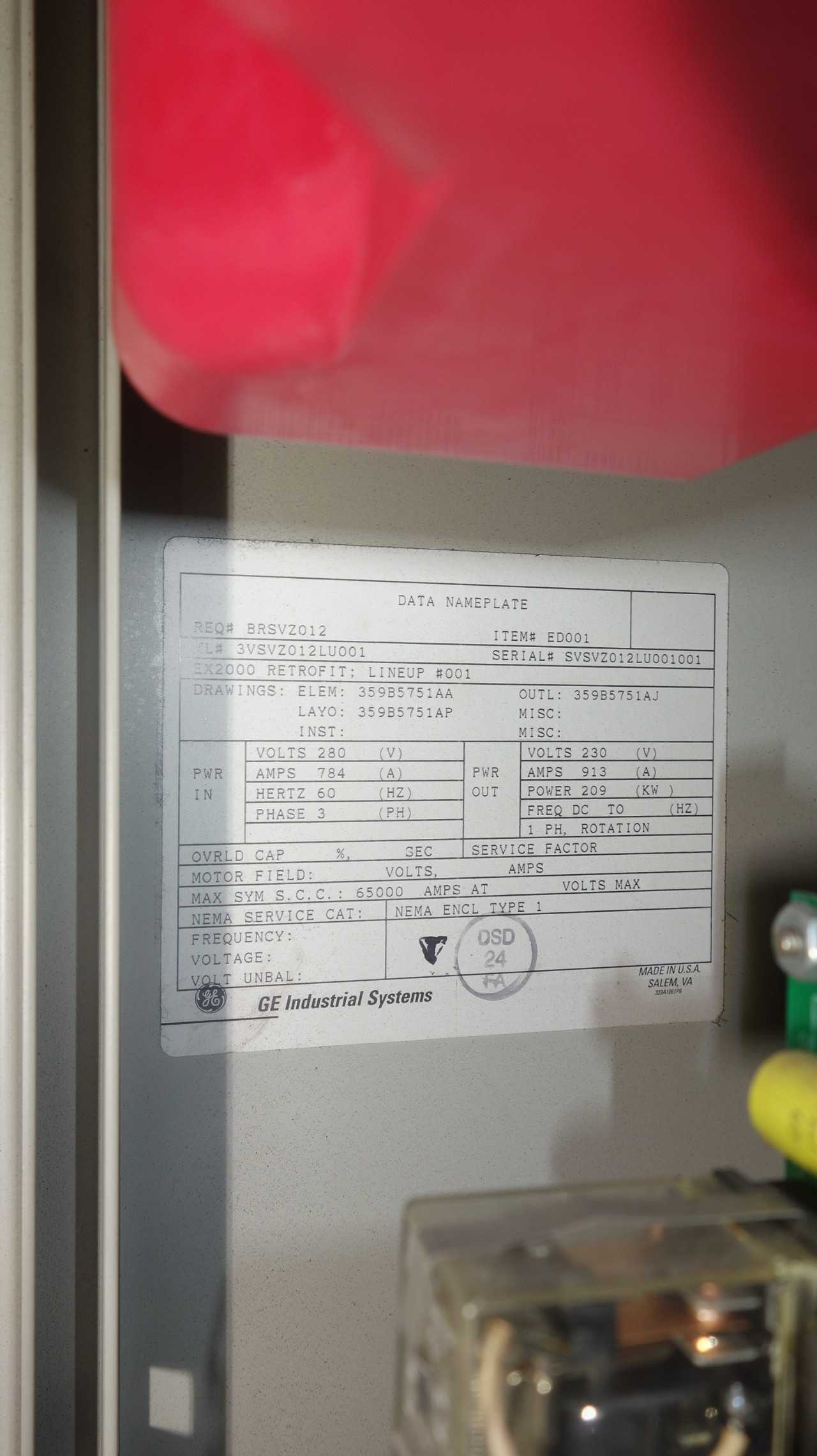 GE INDUSTRIAL EX2000 EXCITATION SYSTEM EXCITER - AUTOMATION & CONTROLS