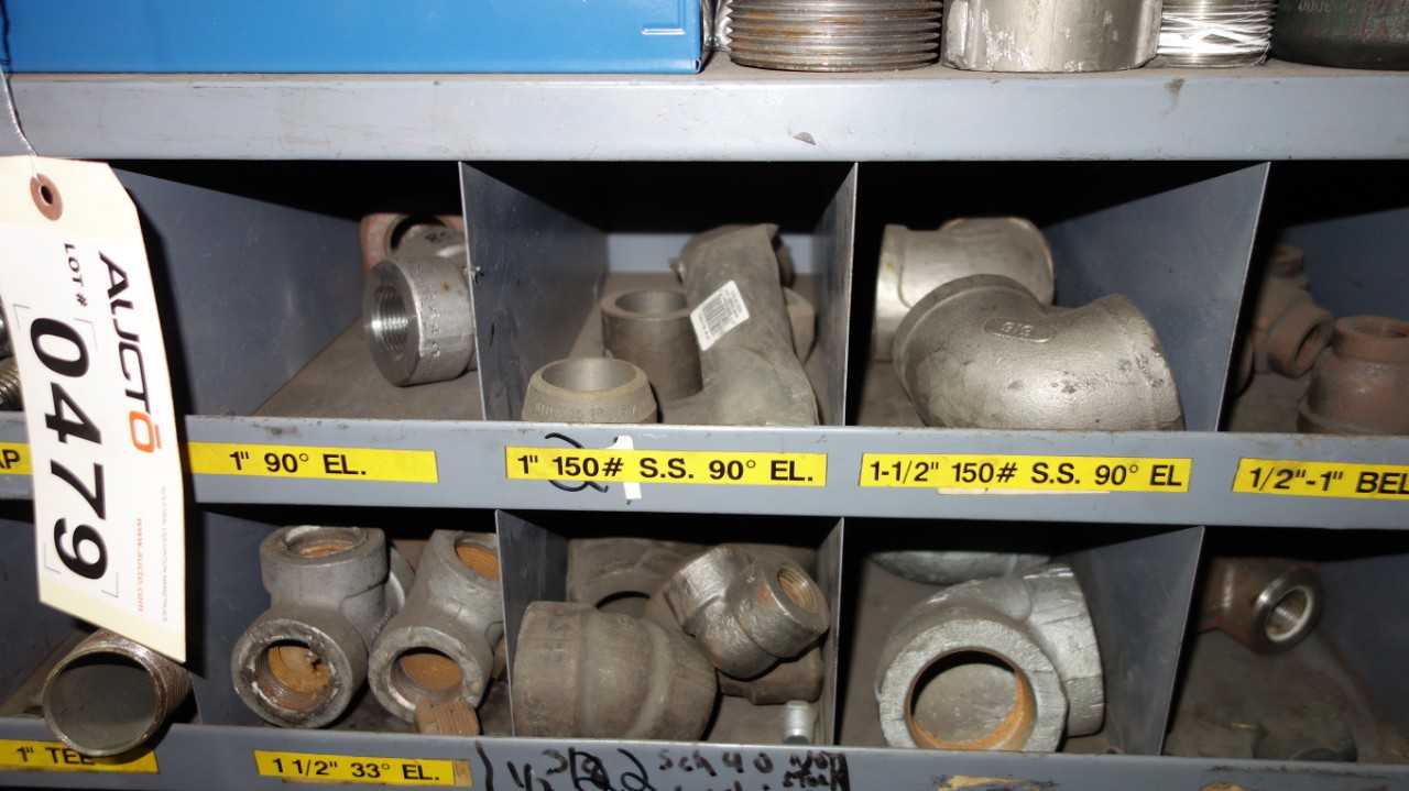 CABINET WITH CONTENTS ASSORTED PIPE FITTINGS NUTS AND SCREWS - TOOL STORAGE
