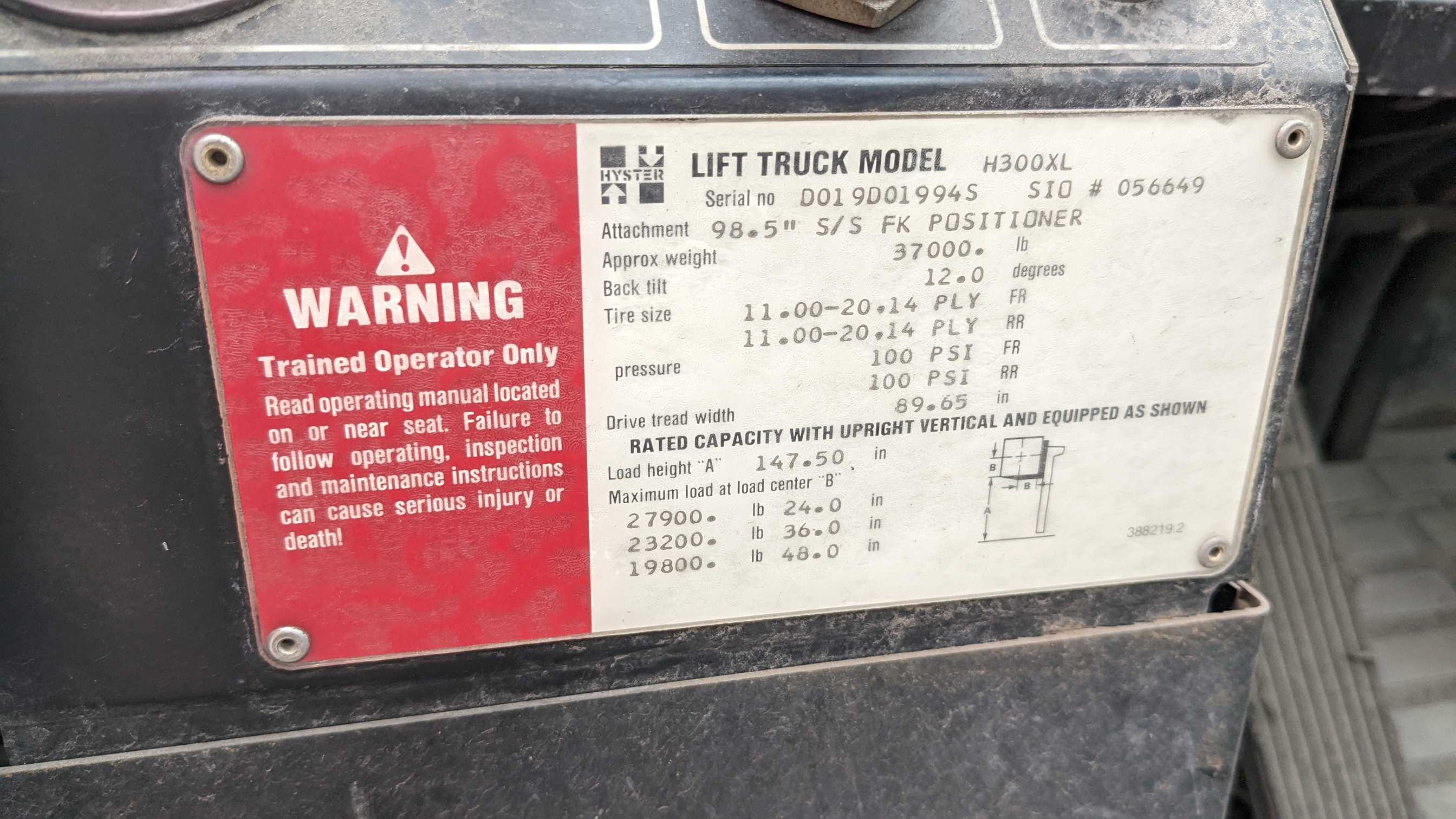 2000 HYSTER FORKLIFT H300XL - FORKLIFTS