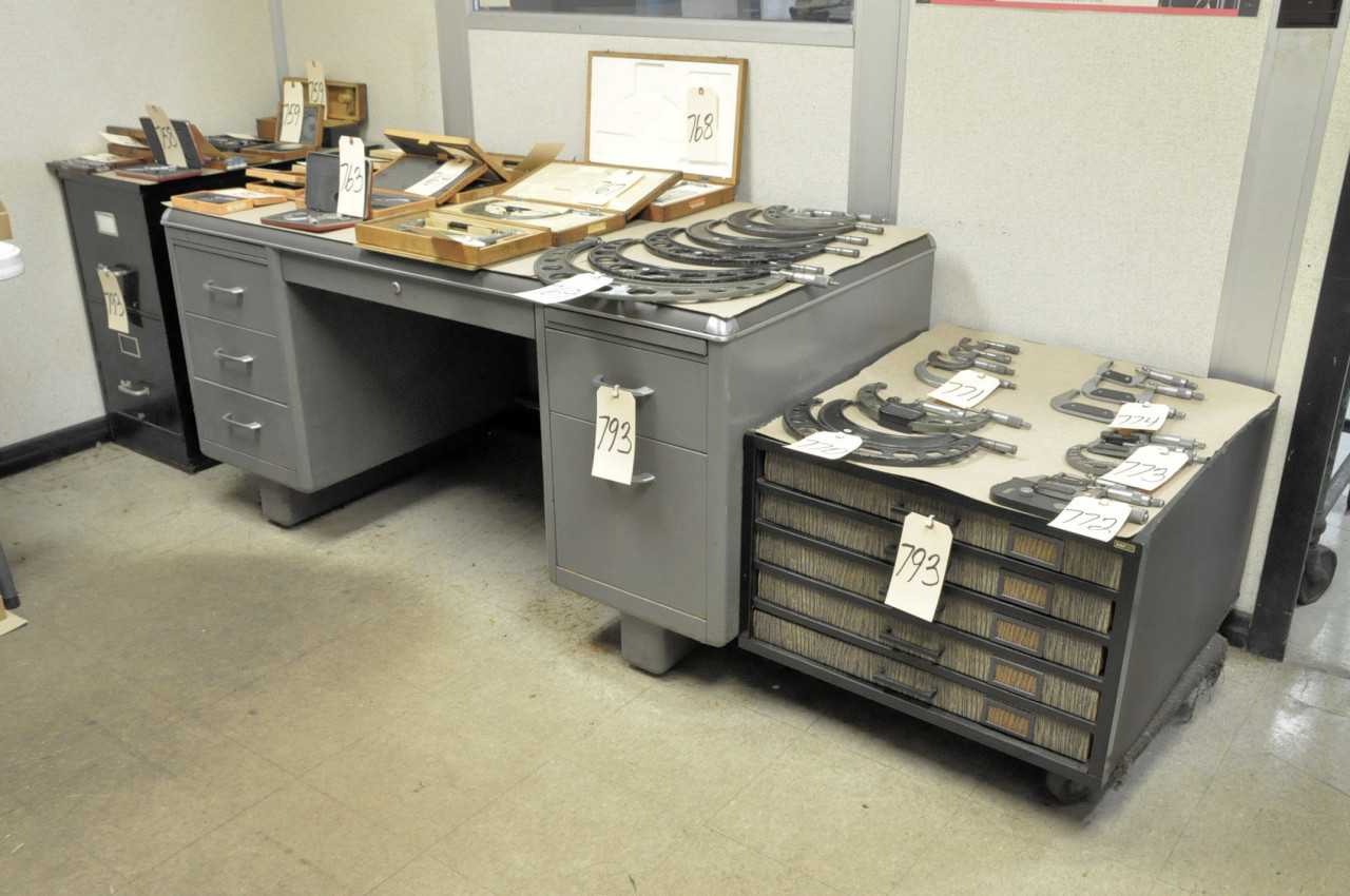 1 Desk 1 2 Drawer File Cabinet and 1 5 Drawer Print File - TOOL STORAGE