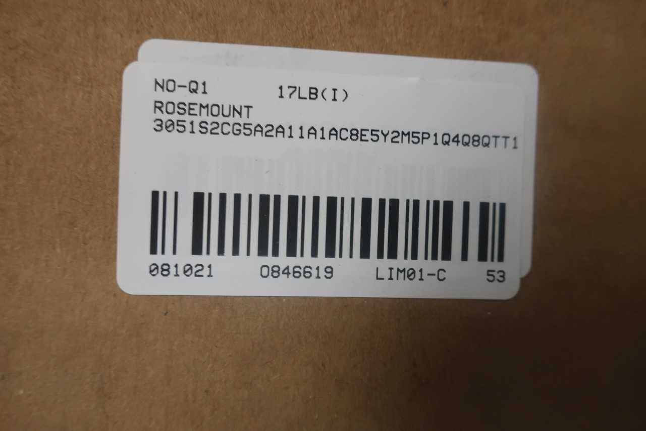 ROSEMOUNT 3051S2CG5A2A11A1AC8E5Y2M5P1Q4Q8QTT1 PRESSURE TRANSMITTER - INSTRUMENTATION