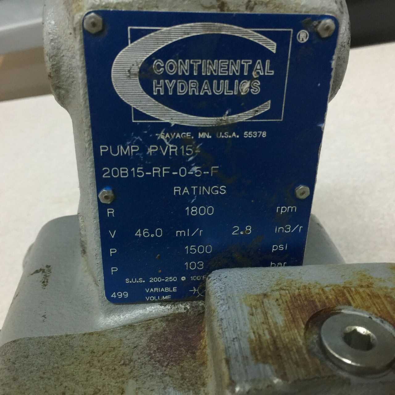 NEW NO BOX CONTINENTAL HYDRAULICS HYDRAULIC PUMP 20B15-RF-0-5-F - HYDRAULIC PUMP