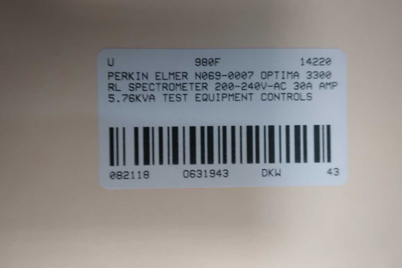 PERKIN ELMER N069-0007 OPTIMA 3300 RL TEST EQUIPMENT - LAB & SCIENTIFIC
