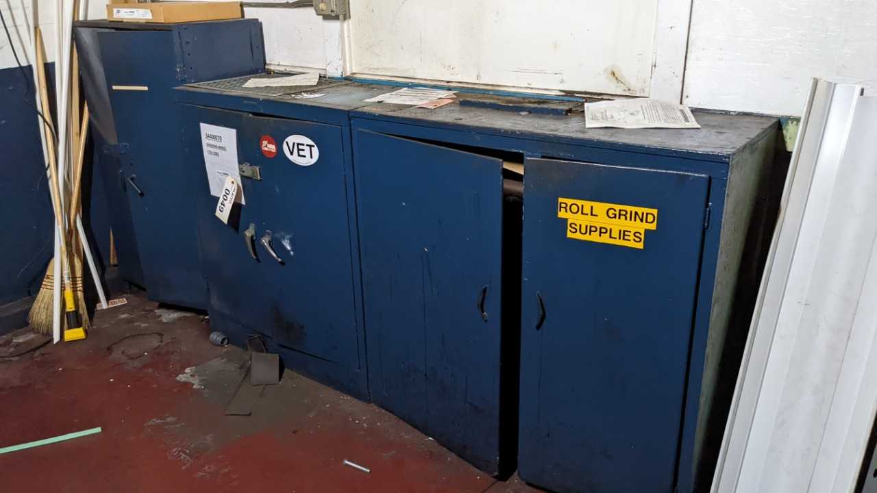 Lot of 3 cabinets with roll grinder parts - INDUSTRIAL PARTS