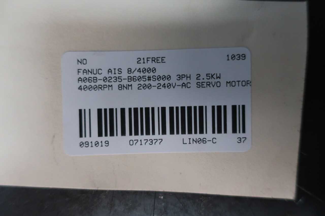 FANUC AIS 8/4000 A06B-0235-B605#S000 SERVO MOTOR 3PH 2.5KW 8NM 200-240V-AC - SERVO