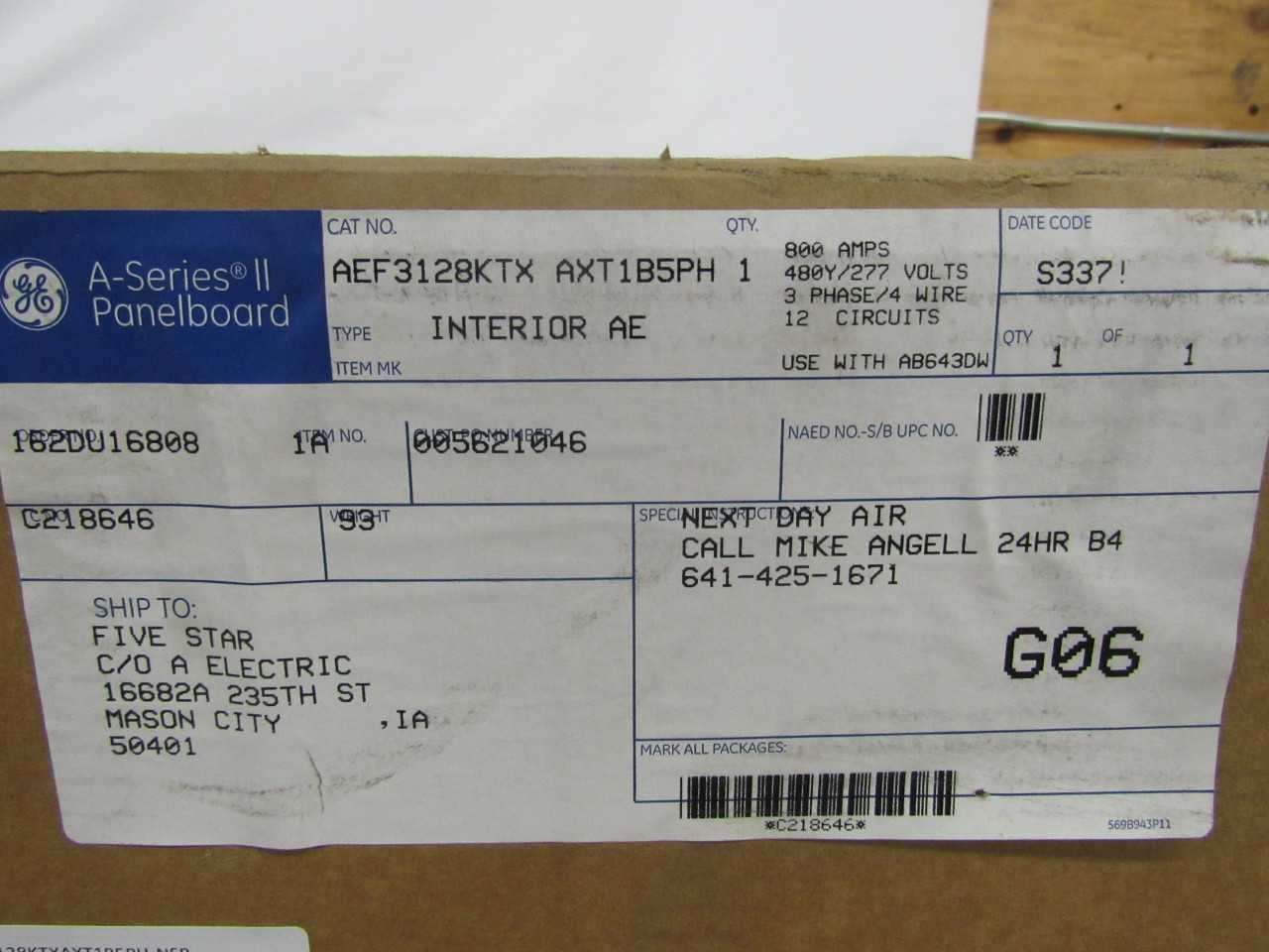 Quantity of 1x AEF3128KTXAXT1B5PH Electrical Panel/Loadcenter/Switchboards - ELECTRICAL COMPONENTS