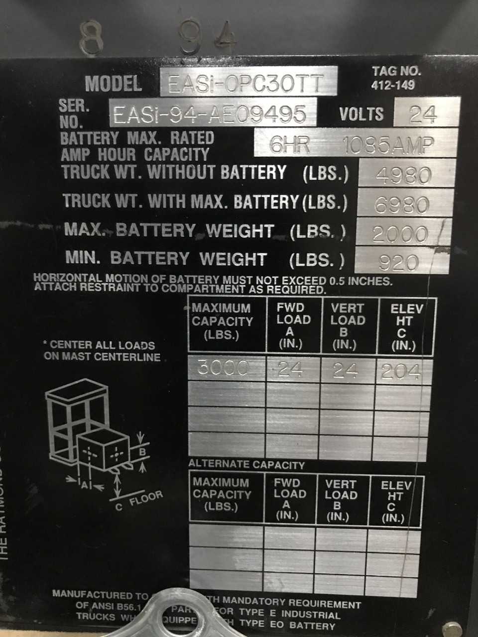 Raymond EASI-OPC30TT order picker, Stevens Point, WI - ORDER PICKER