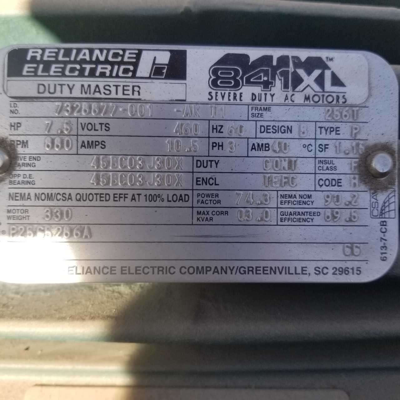 7 HP 900 RPM 256T Frame Reliance Motor Unused - ELECTRIC MOTORS